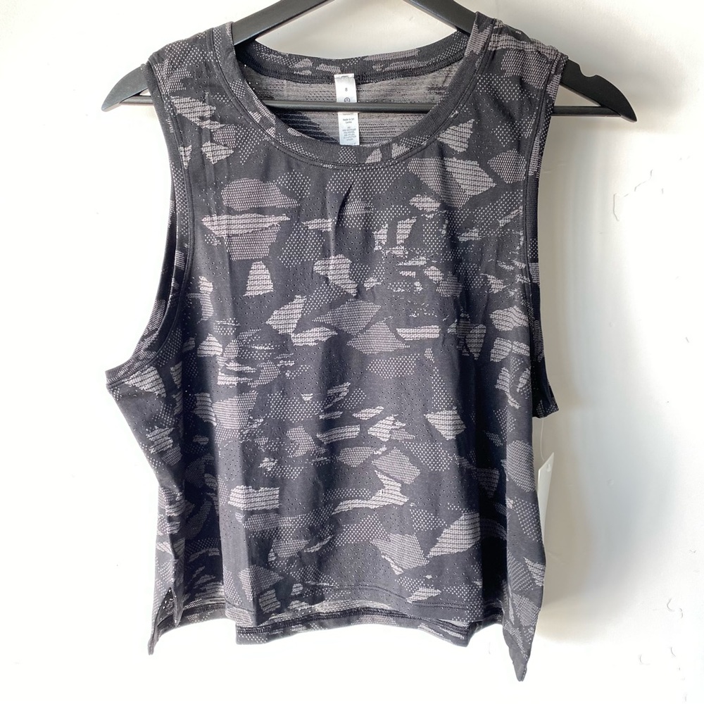 Lululemon, Train to Be Tank Top, Black & Gray Camo, Size 8, New with tags.
